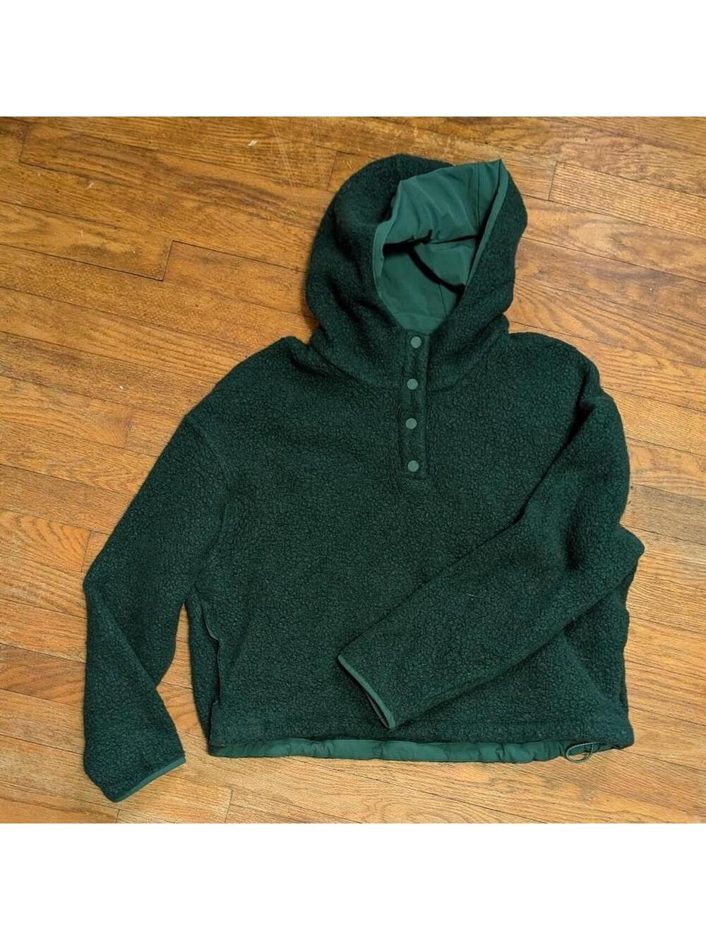 Outdoor Voices MegaFleece Snap Up Hoodie Forest Green Wool Sherpa Pullover XL